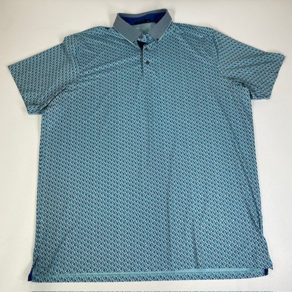 Greyson XXL Polo Shirt Blue Geometric Print Short Sleeve Golf